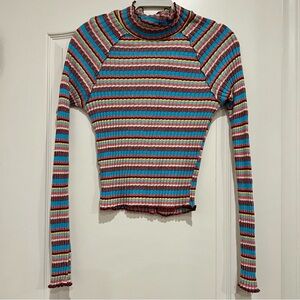 Free People Striped Mock Neck Long Sleeve Top
